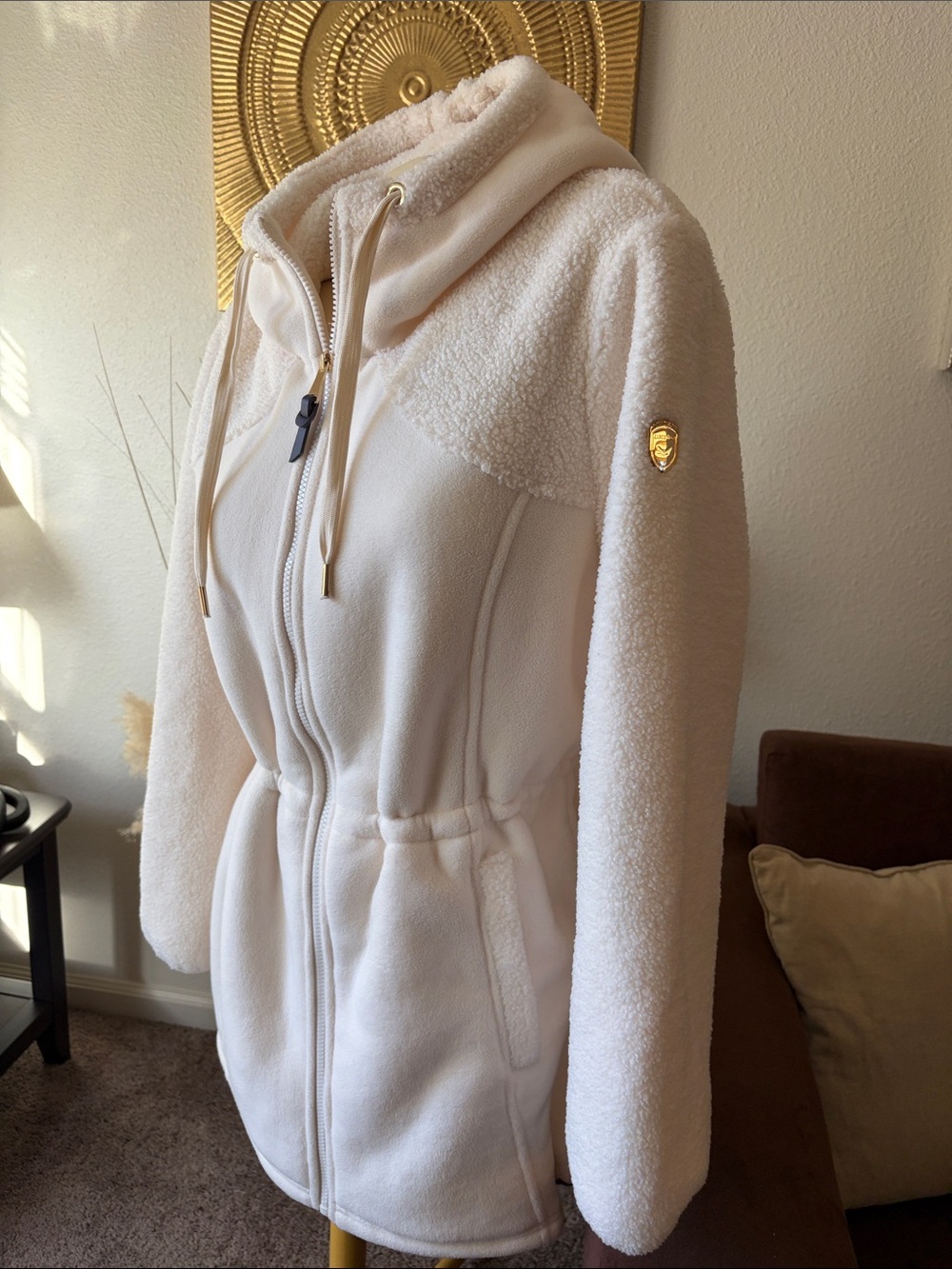 *Madison Cream Hooded Teddy Fleece Jacket with Drawstring Waist NWT - Picture 3 of 12